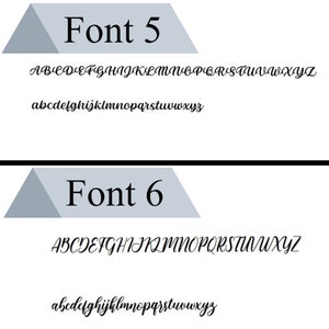 May include: Two different fonts, labeled "Font 5" and "Font 6", are displayed with the alphabet in uppercase and lowercase letters.