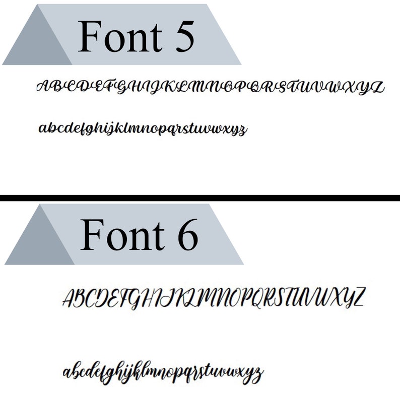 May include: Two different fonts, labeled "Font 5" and "Font 6", are displayed with the alphabet in uppercase and lowercase letters.