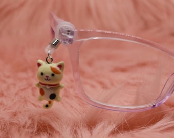 Calico Cat Glasses Charms – Set of 2 Slip-On Eyewear Dangles for Glasses or Sunglasses