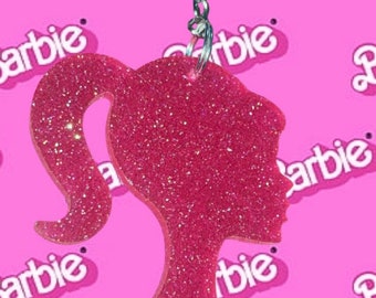 Fashion Icon Resin Woman Silhouette Keychain | Glittery Pink Girl Shape Keyring with Ponytail