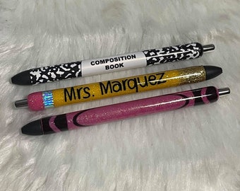 School Teacher Appreciation Resin Glitter Gel Pen with Name Customization | Customizable Retractable Back To School Refillable Black Ink Pen