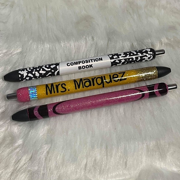 School Teacher Appreciation Resin Glitter Gel Pen with Name Customization | Customizable Retractable Back To School Refillable Black Ink Pen