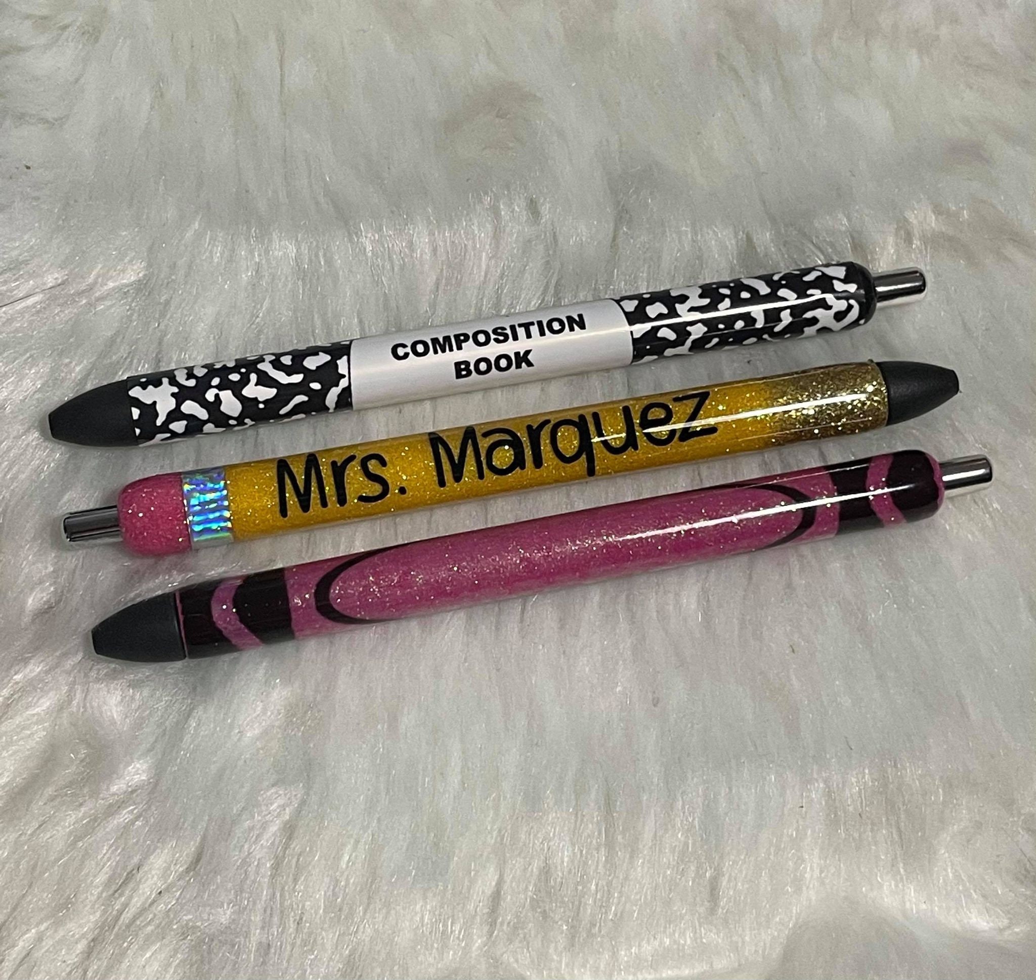 School Teacher Appreciation Resin Glitter Gel Pen with Name Customization | Customizable Retractable Back To School Refillable Black Ink Pen