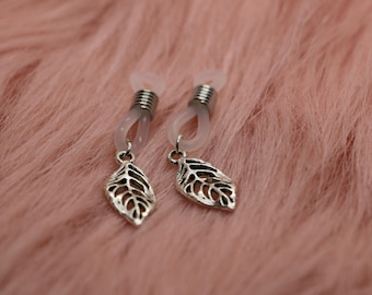 Silver Leaf Glasses Charms – Set of 2 Slip-On Eyewear Dangles for Glasses or Sunglasses