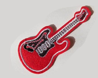 red and blue guitar, heat-adhesive patch, patches to iron or sew