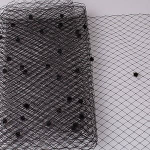 Black or gray tulle, retro style, plumetis design, for veils of hats, fascinators, masks...