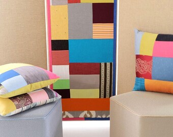 COLOUR BLOCK pillow No.11 --Handmade one-of-a-kind cushion--Modern uplifting home decor-- Patchwork rectangular colour block pillow