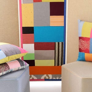 COLOUR BLOCK pillow No.02 --Handmade one-of-a-kind cushion--Modern uplifting home decor-- Patchwork square colour block pillow