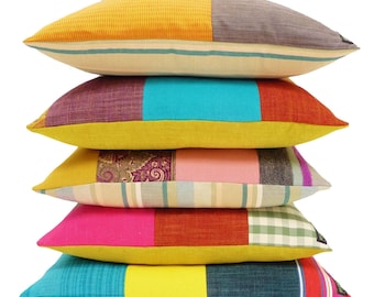 COLOUR BLOCK pillow No.13 --Handmade one-of-a-kind cushion--Modern uplifting home decor-- Patchwork rectangular colour block pillow