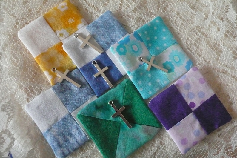 Mini Pocket Prayer Quilt 2 Inches Square With Cross Charm Etsy