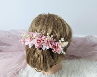 Pink Flower Hair Pins | Preserved Hydrangeas Floral Hairpin | Bridal Hairpiece | Bridesmaids Hair Pins | Dried Floral Pins | Wedding Hairpin