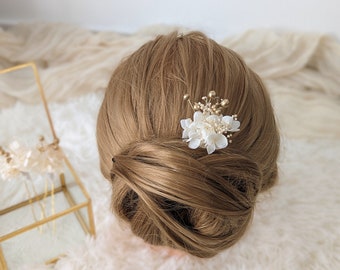 White and Gold Floral Hair Pins | Dried and Preserved Flower Hair Pins | Bridal hair accessories | Handmade wedding Hair Piece |