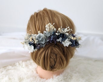 Blue and White Preserved Flower Hairpin | Preserved Hydrangea Hairpins | Blue Bridal Hairpiece | Wedding Hair Accessory | Bridesmaid Hairpin