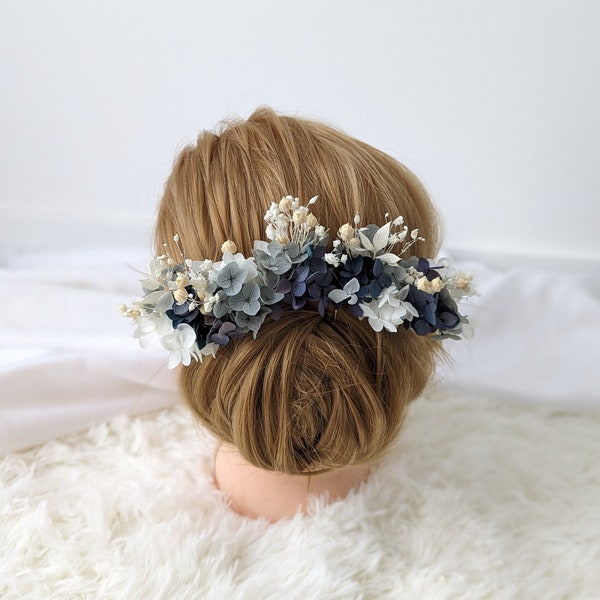 Blue and White Preserved Flower Hairpin | Preserved Hydrangea Hairpins | Blue Bridal Hairpiece | Wedding Hair Accessory | Bridesmaid Hairpin