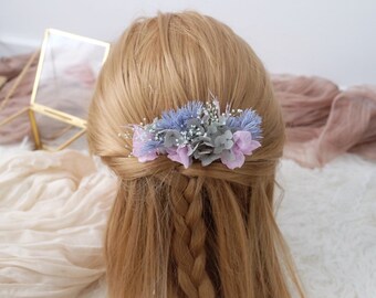Pastel Blue and Lilac Flower Hairpin | Wedding, Bride, Bridesmaids Hair Accessories | Graduation Formal Hairpin | Dried Flower Hairpiece