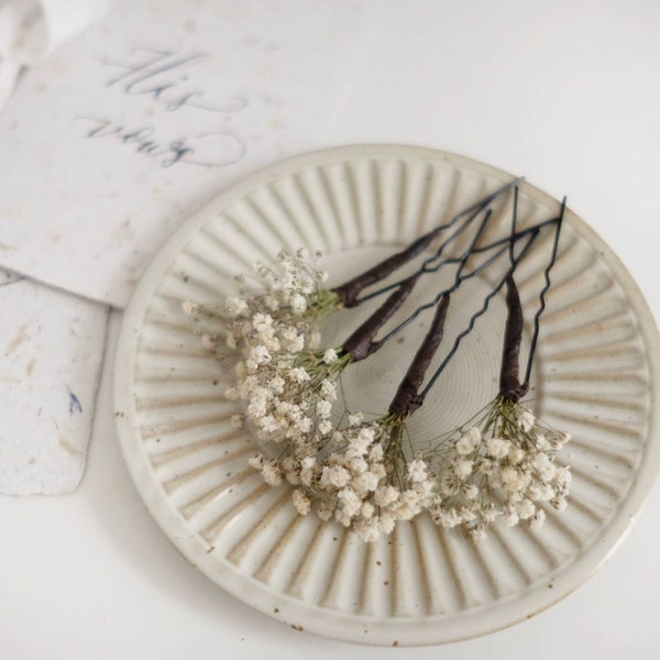 Dried Baby’s Breath Hair Pins | Natural Gypsophila Hair Pins | Bridal Wedding Hair Piece | Dried Floral Hairpins | Bridesmaids Hairpin