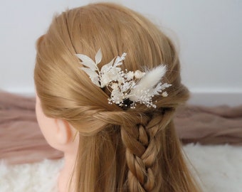 Ivory White Hairpiece with Real Flowers | Bridal Hair Accessories | Bridesmaids Pins | Wedding Hairpiece | Dried Flower Hairclip