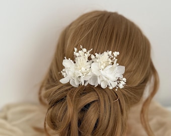 Horquillas para el cabello con flores blancas preservadas / Hortensias blancas para novia / Accesorios para el cabello de novia / Adorno para el cabello de boda hecho a mano /