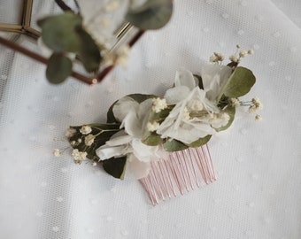 Dried Flower Hair Comb | White & Greenery Floral Hair Piece | Bridal Hair Accessory | Greenery Hair Piece | Wedding Hair Accessory
