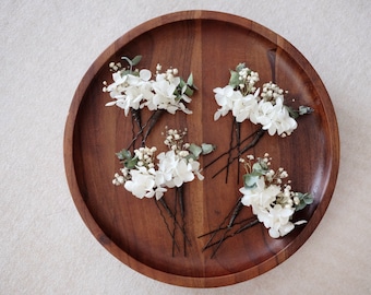 White with Greenery Flower Hair Pins | Preserved and Dried Flowers Hairpiece | Wedding, Bride, Bridesmaids Hair | Wedding Hair Accessories