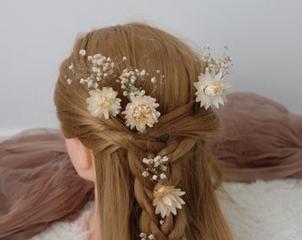 Épingles à cheveux de fleurs de paille séchées | Épingles à cheveux gypsophile | Épingle à cheveux de fleurs séchées | Accessoire de cheveux de mariage | Épingles à cheveux de mariée Boho