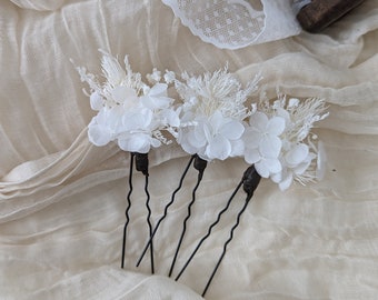 Pure White Preserved Flower Hair Pins | Dried Flower Bridal Hair Pins | Bridal hair accessories | Handmade wedding Hair Piece |