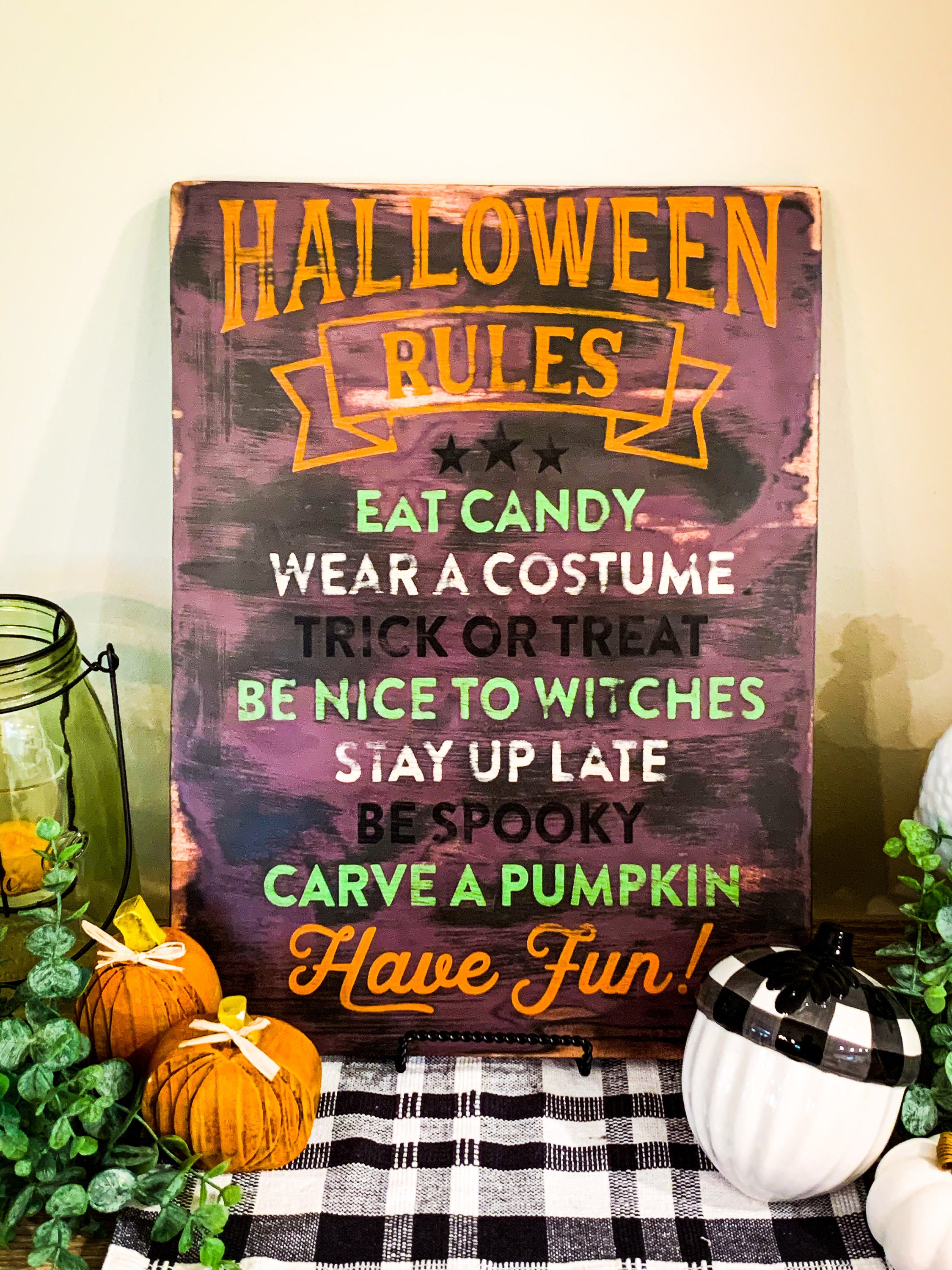 Halloween Sign 12x16 wood Halloween Rules Etsy