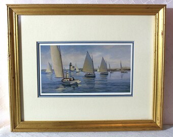 Popular Don Demers FRAMED and DOUBLE-MATTED print of "Nantucket Afternoon"; 1992; Non-glare glass.  Ready to hang!