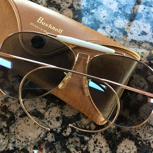 AUTHENTIC vintage Bushnell Aviator Shooting Sunglasses with case; PERFECT condition; Div. of Bausch & Lomb (make Ray-Bans); FREE shipping