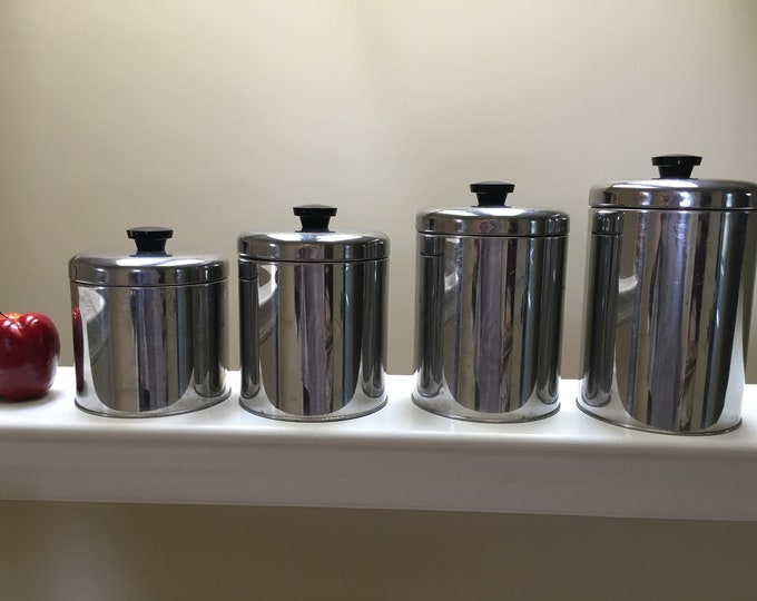 Vintage Stainless Steel Canister Set Graduated Heights Made by Pantry