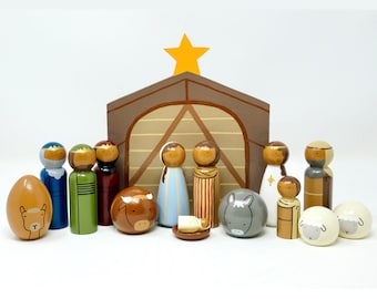 Nativity Peg Doll Set - Brown Skin Tones (*Made to Order*)