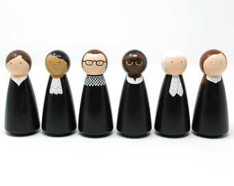 Women of the Supreme Court / SCOTUS (Kagan, Sotomayor, Ginsburg, Jackson, O'Connor, Barrett) Peg Dolls (*Made to Order*)