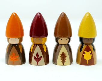 Autumn Leaf Gnome Peg Dolls (*Made to Order*)