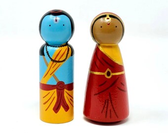 Rama and Sita (The Ramayana / Hindu / Diwali) Peg Doll Set (*Made To Order*)