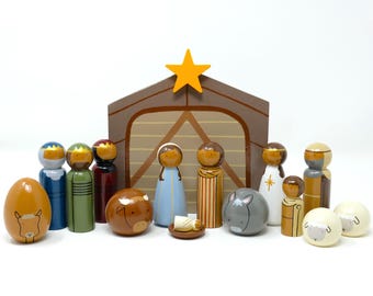 Nativity Peg Doll Set - Brown Skin Tones (*Made to Order*)