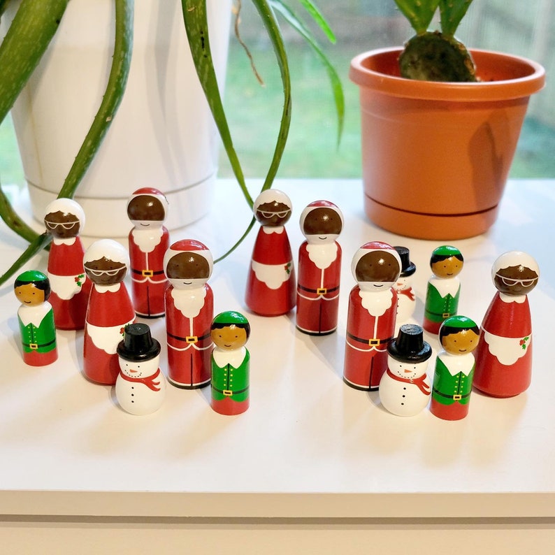 Christmas / Santa Peg Doll Set With Custom Skin Tones (*made to Order ...