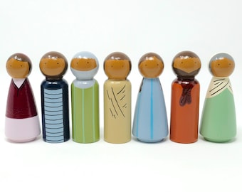 Set of Jesus and 6 Bible Character Peg Dolls - Simple Design (*Made To Order*)