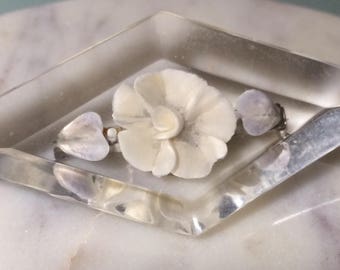 Vintage Reverse Carved Flower Lucite Pin Brooch MCM Mid Century SHIPS FREE