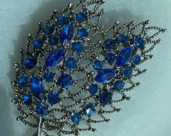 Vintage Rhinestone Leaf Brooch: Something Blue Bouquet Brooch