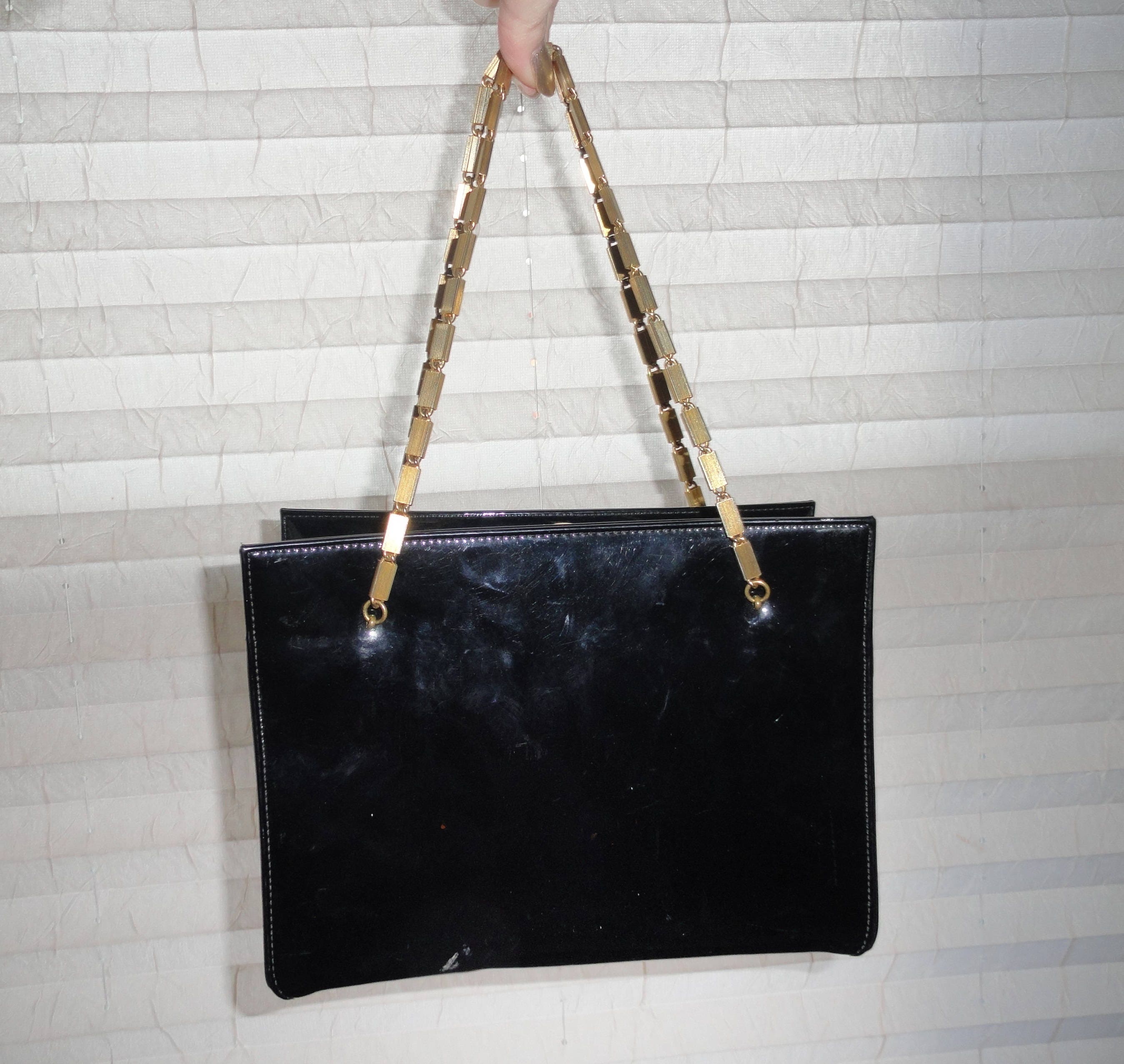 【在庫有】 Vintage Coblentz Leather Patent Black Pocketbook Chain Gold バッグ