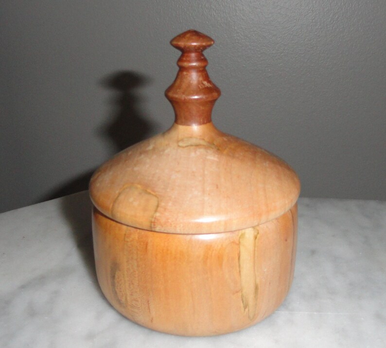 Handmade Maple and Walnut Wood Box Eden North Carolina Made in the USA Hand Carved Unique Jewelry Box Signed Art