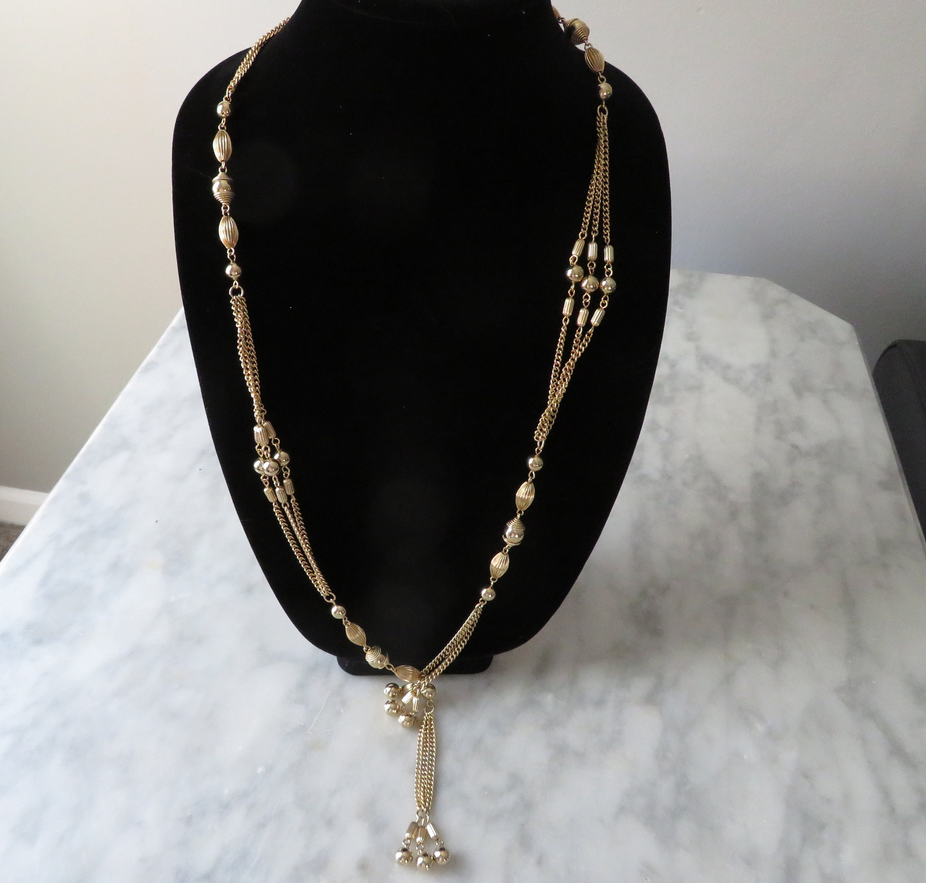 Vintage Gold Tone Signed Sarah Coventry Beaded Lariat Necklace - Etsy