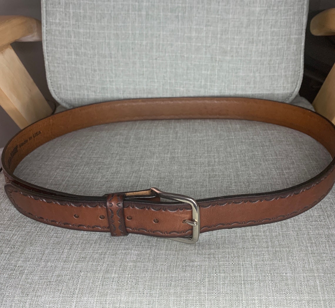 Vintage Top Grain Cowhide Tooled Leather Justin Belt Brown Etsy UK