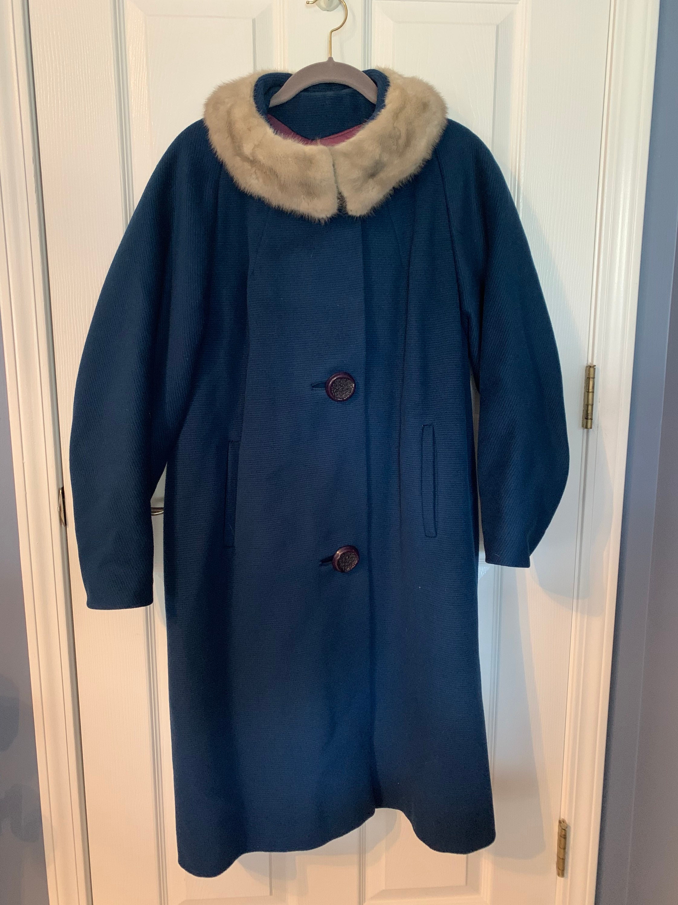 Vintage Womens Gloria Gay Overcoat In Navy Blue With Grey Etsy