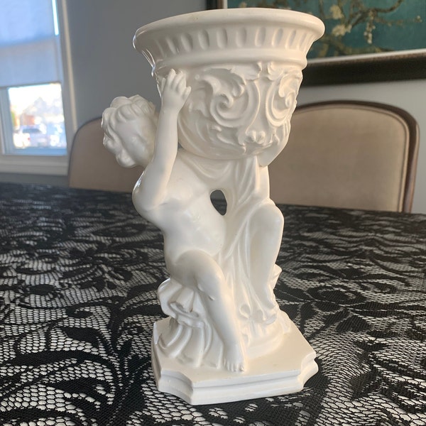 Vintage White Ceramic Cherub Tabletop Planter Japan Retro Romantic Decor Glam