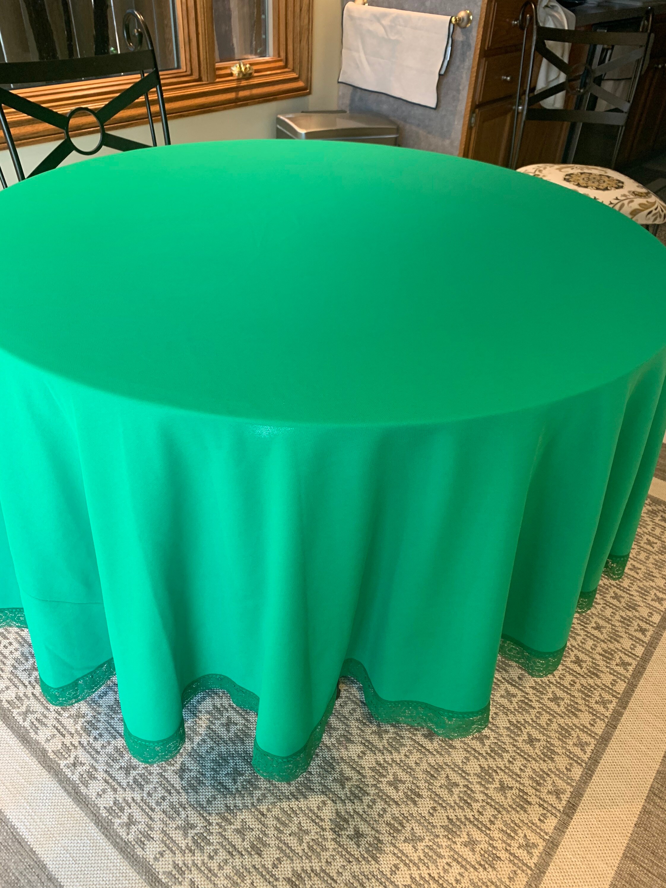 Vintage Round Emerald Kelly Green Tablecloth Polyester With Etsy