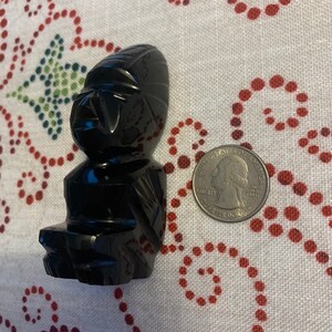 Vintage Small Carved Semi-Precious Stone Sculpture Man Crouched Down African or Aztec