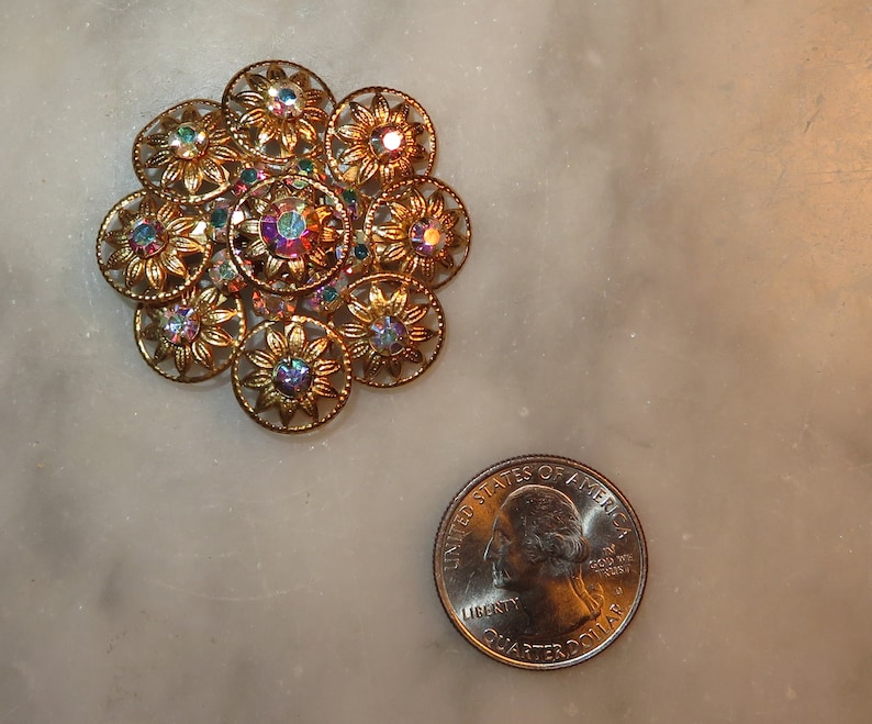 Beautiful Vintage Aurora Borealis Crystal Brooch Pin Flower Brooch Bouquet SHIPS FREE Something Old