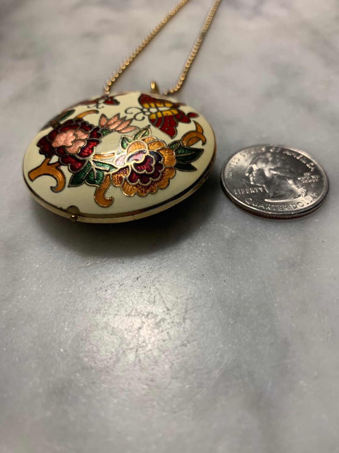 Vintage Enamel Floral and Butterfly Cloisonné Two Sided Etsy