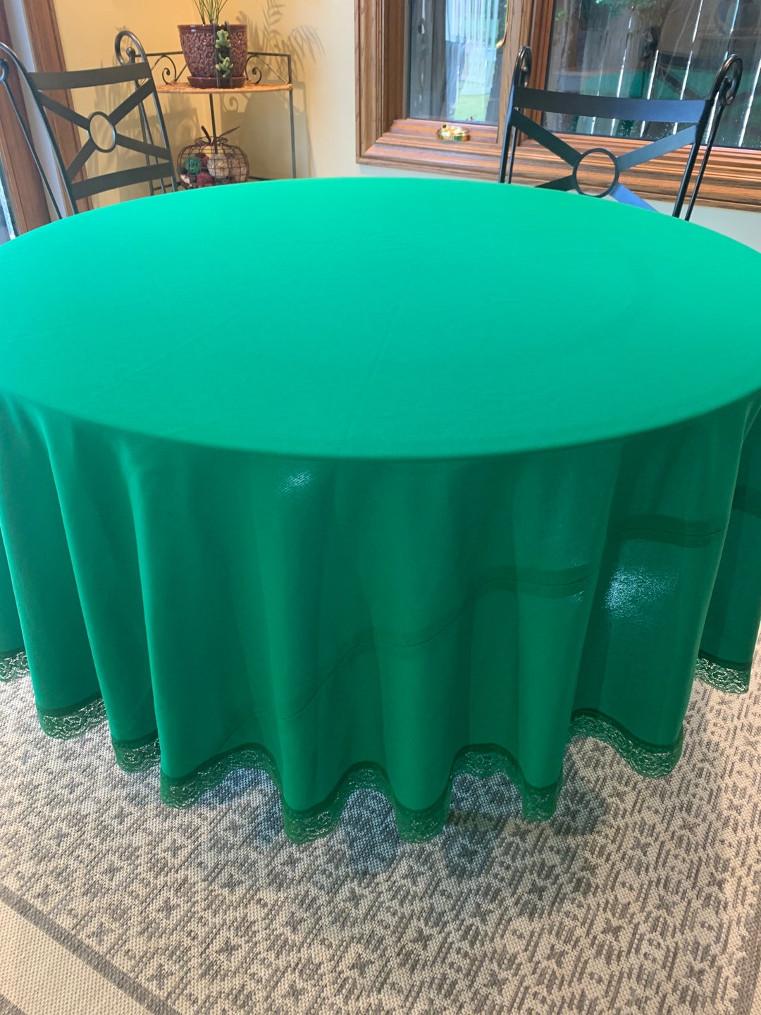 Vintage Round Emerald Kelly Green Tablecloth Polyester With Etsy